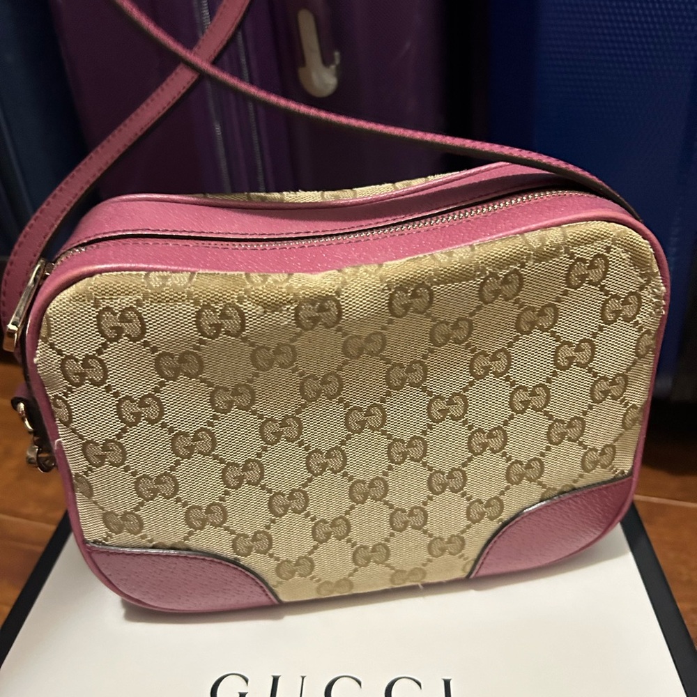 Gucci Beige and Pink Logo Crossbody Bag